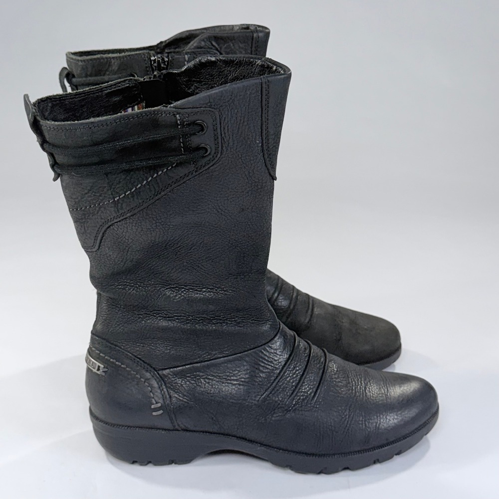 Merrell Vera Mid Boots Womens 8 Black Leather Zip Up Ruched Comfort Outdoor Moto